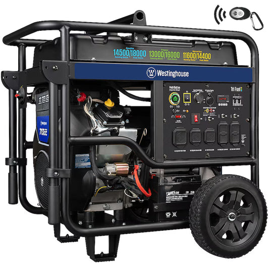 Westinghouse WGen14500TFc Tri Fuel Portable Generator 18000 Starting 14500 Running Watt Remote Electric Start