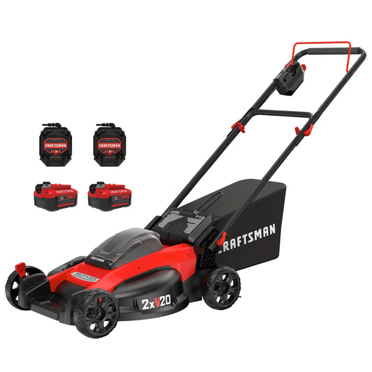 CRAFTSMAN V20 Brushless 20″ Cordless Push Lawn Mower with 2x 5.0Ah Batteries & Dual Chargers