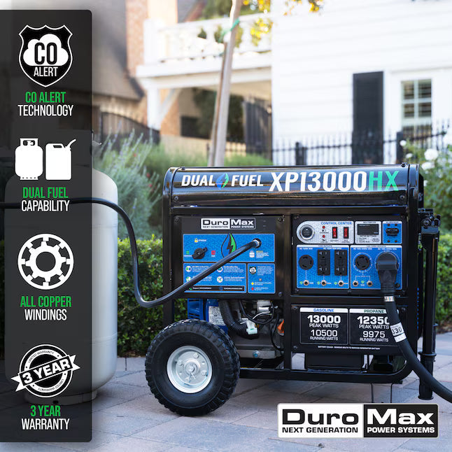 DuroMax XP13000HX Dual Fuel Generator 13000 Starting Watts 10500 Running Watts Electric Start Gas Propane Portable Generator