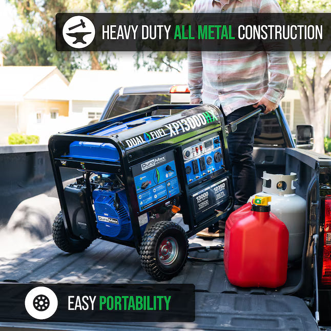 DuroMax XP13000HX Dual Fuel Generator 13000 Starting Watts 10500 Running Watts Electric Start Gas Propane Portable Generator