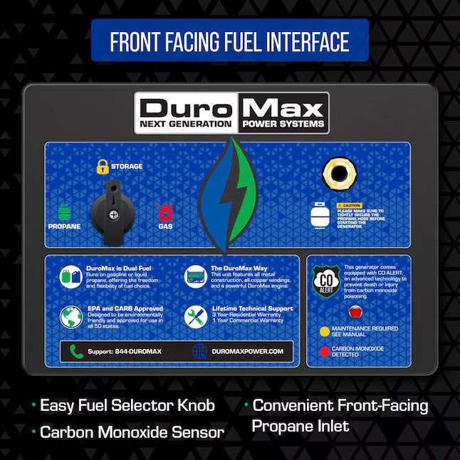 DuroMax XP13000HX Dual Fuel Generator 13000 Starting Watts 10500 Running Watts Electric Start Gas Propane Portable Generator