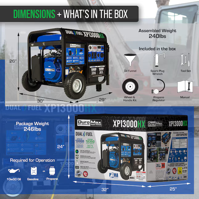 DuroMax XP13000HX Dual Fuel Generator 13000 Starting Watts 10500 Running Watts Electric Start Gas Propane Portable Generator