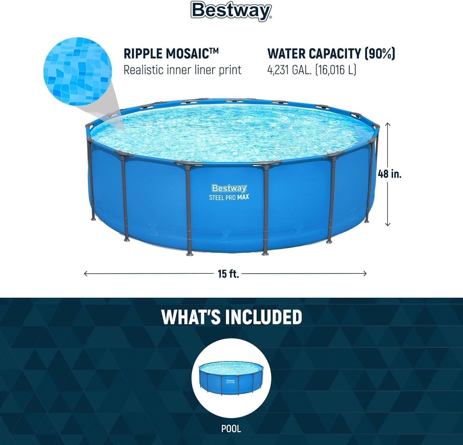 Bestway Steel Pro Max 15′ x 48″ Round Above Ground Pool Kit