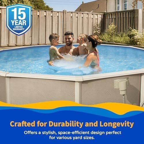 Blue Wave Belize 15-Feet Round 52-Inch Deep 6-Inch Top Rail Metal Wall Swimming Pool Package