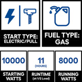Generac GP8000E 10000 Starting 8000 Running Watt Gas Portable Generator Electric Start COsense