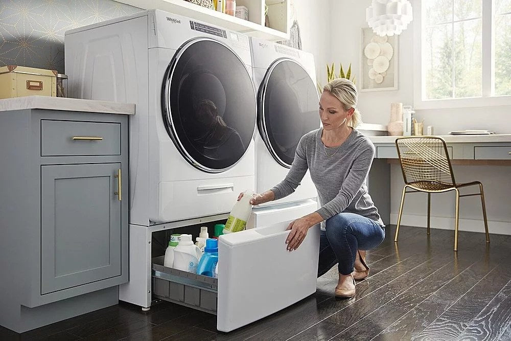 Whirlpool – 4.5 Cu. Ft. High Efficiency Stackable Front Load Washer with Steam and Load &amp; Go XL Dispenser – White