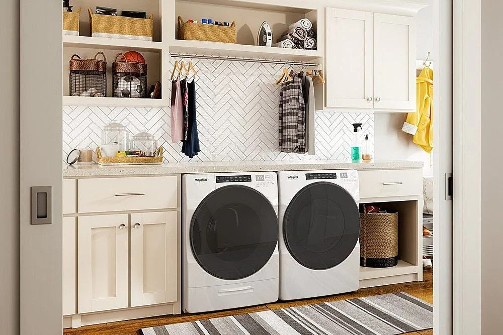 Whirlpool – 4.5 Cu. Ft. High Efficiency Stackable Front Load Washer with Steam and Load &amp; Go XL Dispenser – White