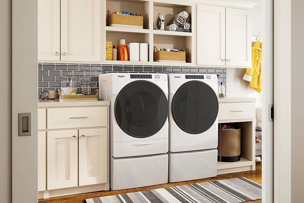 Whirlpool – 4.5 Cu. Ft. High Efficiency Stackable Front Load Washer with Steam and Load &amp; Go XL Dispenser – White