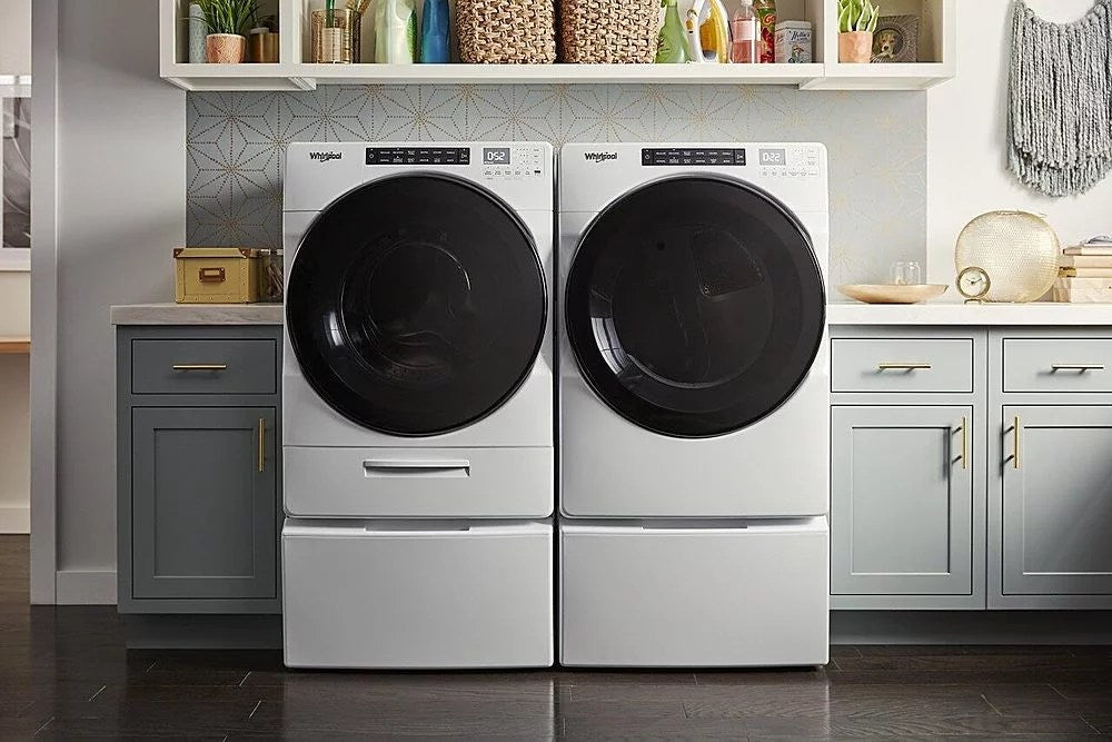 Whirlpool – 4.5 Cu. Ft. High Efficiency Stackable Front Load Washer with Steam and Load &amp; Go XL Dispenser – White