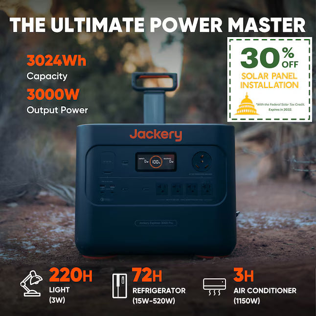Jackery Explorer 3000 Pro Solar Generator 3024Wh 3000 Watts Portable Power Station 200W Solar Panel Included
