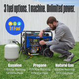 Westinghouse WGen11500TFc Tri Fuel Generator 14500 Starting Watts 11500 Running Watts Remote Electric Start Gas Propane Natural Gas