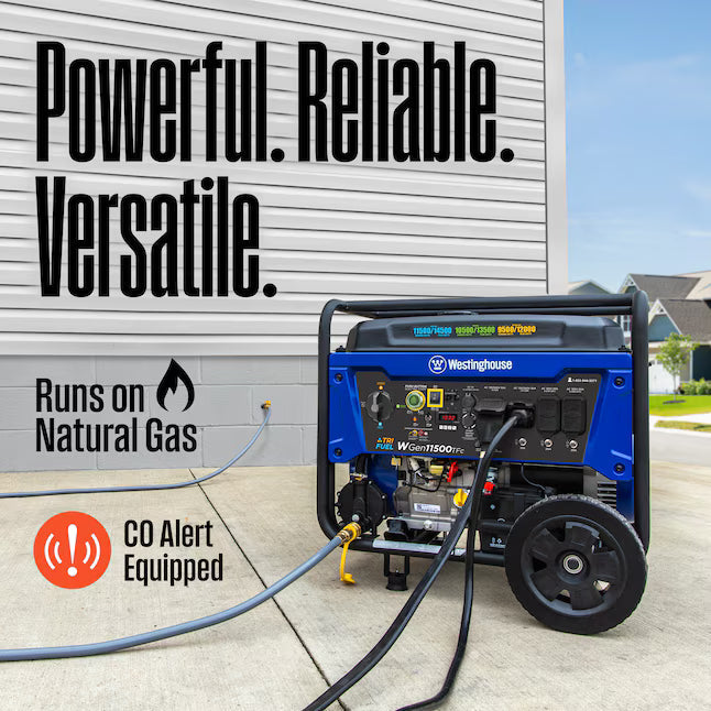 Westinghouse WGen11500TFc Tri Fuel Generator 14500 Starting Watts 11500 Running Watts Remote Electric Start Gas Propane Natural Gas