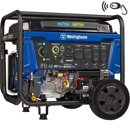 Westinghouse WGen9500DFc Dual Fuel Portable Generator 12500 Starting 9500 Running Watt Remote Electric Start Gas Propane