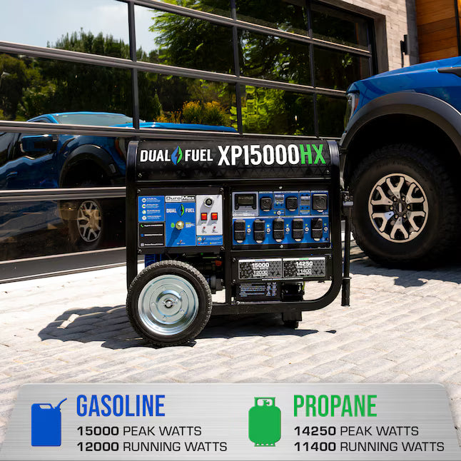 DuroMax XP15000HX Dual Fuel Generator 15000 Starting Watts 12000 Running Watts Electric Start Gas Propane Portable Generator
