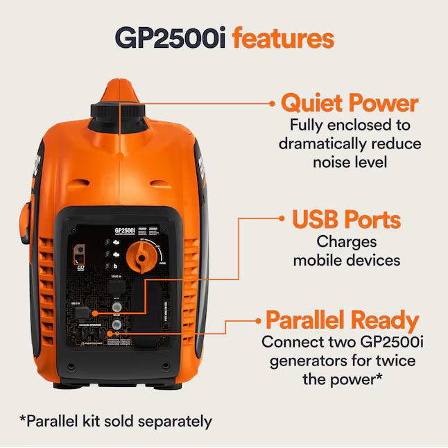 Generac GP2500i-2 Inverter Generator 2500 Starting 2200 Running Watt Gas Portable Generator with COsense
