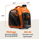 Generac GP2500i-2 Inverter Generator 2500 Starting 2200 Running Watt Gas Portable Generator with COsense