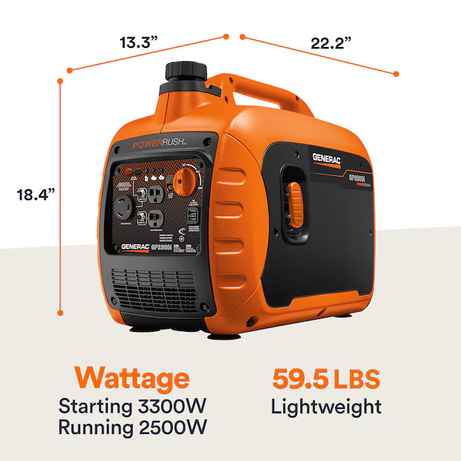 Generac GP3300i Portable Inverter Generator 3300 Starting 2500 Running Watt Gas Powered COsense TruePower