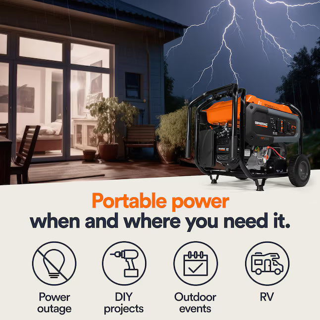 Generac GP8000E 10000 Starting 8000 Running Watt Gas Portable Generator Electric Start COsense