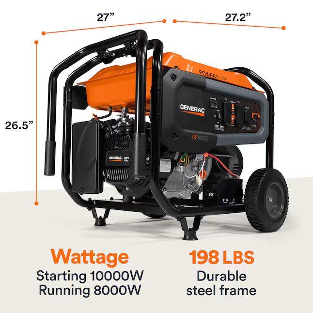 Generac GP8000E Portable Generator 10000 Starting 8000 Running Watt Electric Start COsense Gas Generator