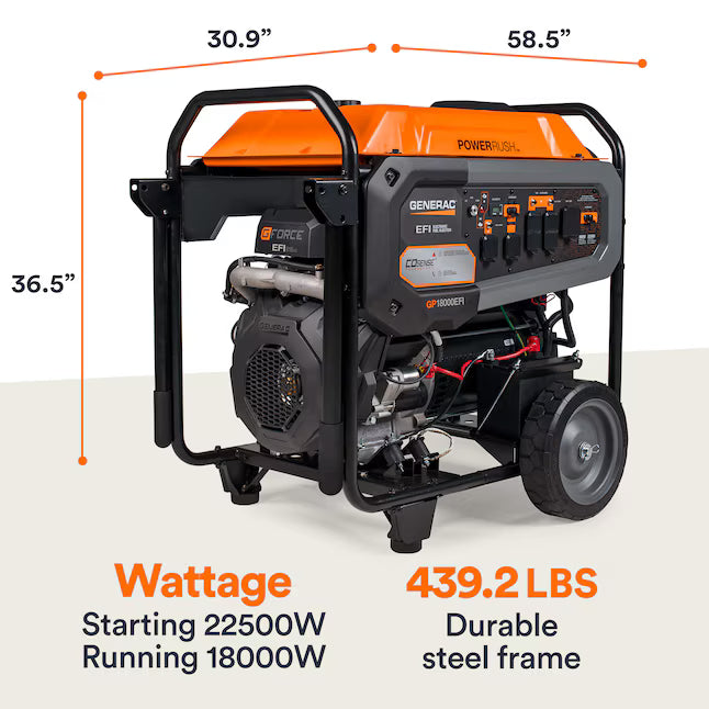 Generac GP18000EFI Portable Generator 22500 Starting 18000 Running Watt EFI Electric Start COsense