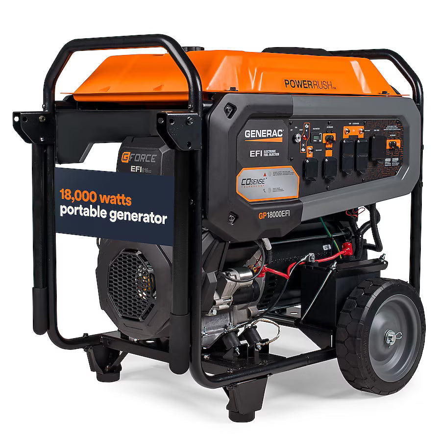 Generac GP18000EFI 22500 Starting 18000 Running Watt Gas Portable Generator Electric Start COsense EFI