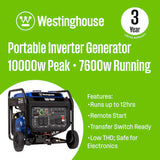Westinghouse ecoGen10000 Portable Inverter Generator 10000 Starting Watts 7600 Running Watts Remote Electric Start