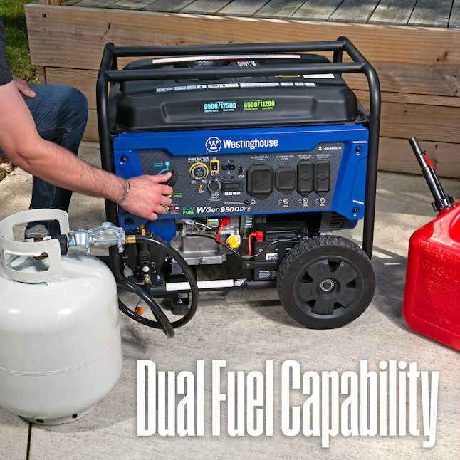 Westinghouse WGen9500DFc Dual Fuel Portable Generator 12500 Starting 9500 Running Watt Remote Electric Start Gas Propane