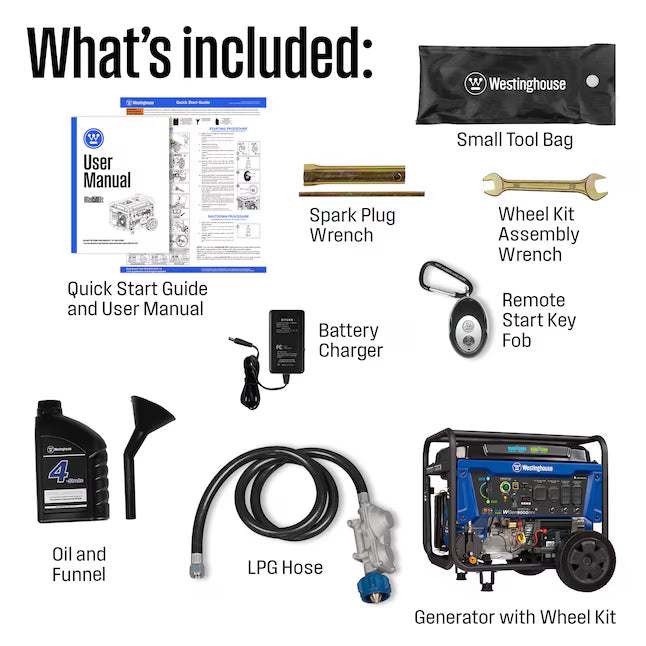 Westinghouse WGen9500DFc Dual Fuel Portable Generator 12500 Starting 9500 Running Watt Remote Electric Start Gas Propane