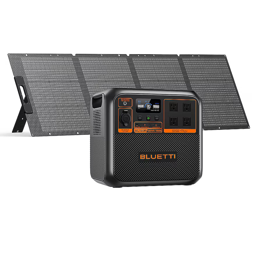 BLUETTI AC180P Solar Generator Kit 1800W 1440Wh Portable Power Station with 200W Solar Panel LiFePO4 Battery 2700W Peak