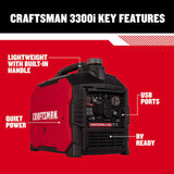 CRAFTSMAN 3300i Portable Inverter Generator 3300 Starting Watts 2500 Running Watts Gasoline Quiet Portable Generator CO Detection