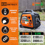 GENMAX GM3500iAED Dual Fuel Inverter Generator 3500 Starting Watts 3200 Running Watts Remote Electric Start Gas Propane