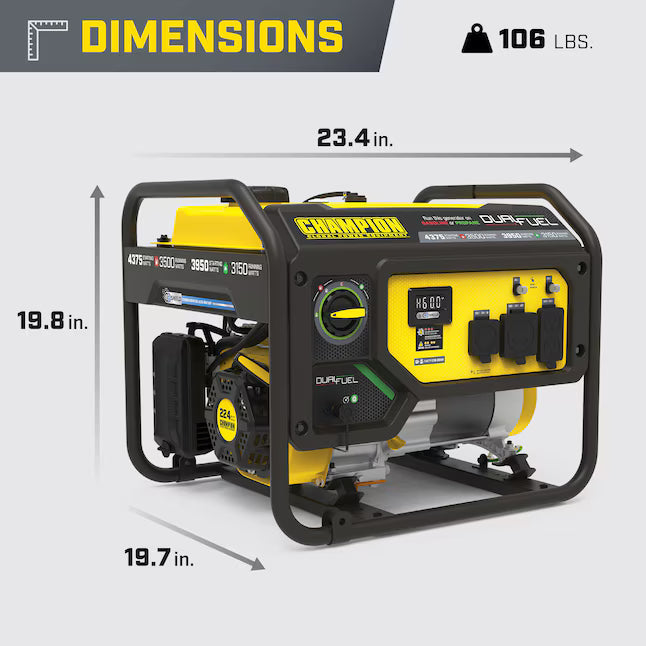 Champion 4375 Watt Dual Fuel Portable Generator Gas Propane CO Shield RV Ready 3500 Running Watts