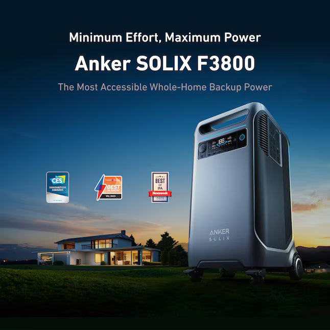 Anker SOLIX F3800 Portable Power Station 6000W 3840Wh with 2x 400W Solar Panels 120V/240V LiFePO4 Battery Backup