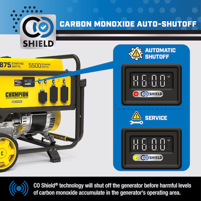 Champion Power Equipment CO Shield Portable Generator 6875 Starting Watts 5500 Running Watts Gasoline Portable Generator