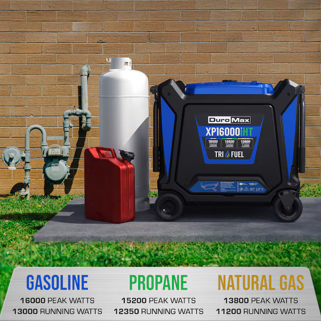 DuroMax XP16000iHT Tri Fuel Inverter Generator 16000 Starting Watts 13000 Running Watts Remote Start Gas Propane Natural Gas Portable Generator