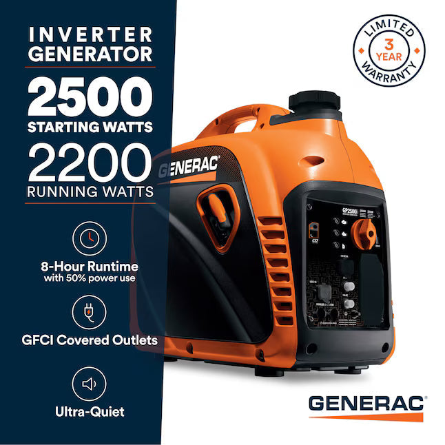 Generac GP2500i-2 Inverter Generator 2500 Starting 2200 Running Watt Gas Portable Generator with COsense