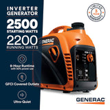 Generac GP2500i-2 Inverter Generator 2500 Starting 2200 Running Watt Gas Portable Generator with COsense