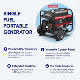 CRAFTSMAN 7500W Portable Gas Generator 389cc Engine 6000 Running Watts CO Alert Wheel Kit 120/240V