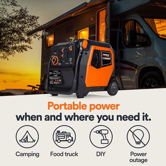 Generac iQ3800 Dual Fuel Inverter Generator 3800 Starting 3000 Running Watt Electric Start Gas Propane