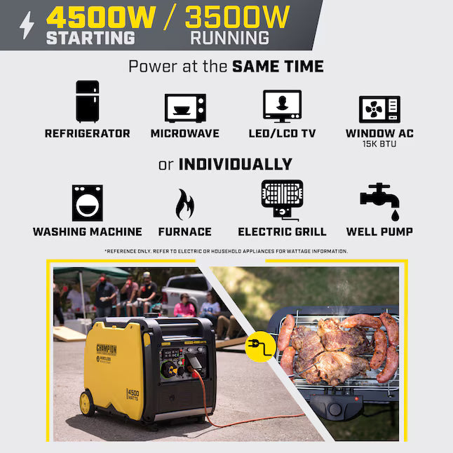 Champion 4500W Wireless Remote Start RV Ready Inverter Generator 4500 Starting / 3500 Running Watt Gasoline Portable Generator