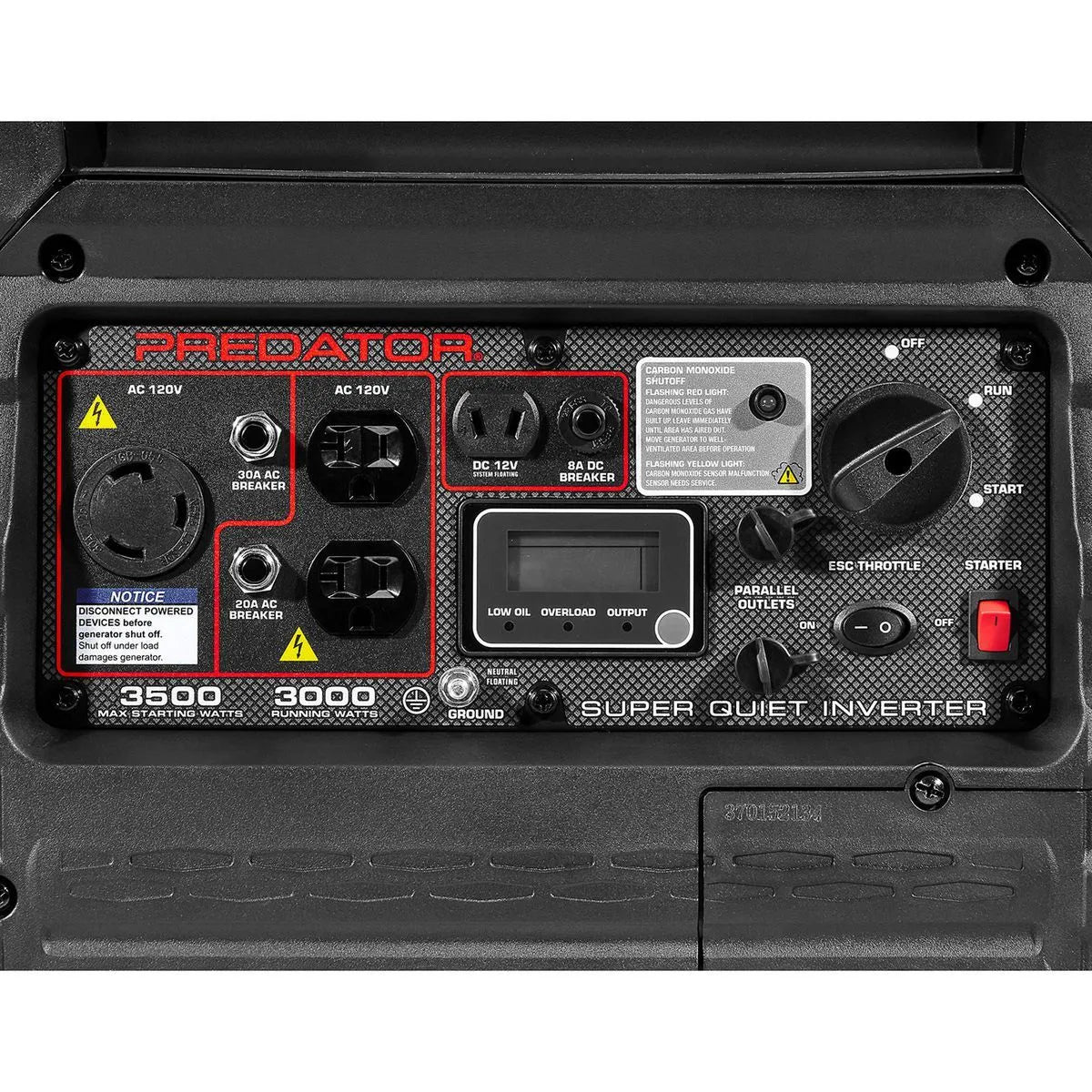 PREDATOR 3500W Super Quiet Inverter Generator 3000W Running Electric Start CO SECURE RV Ready