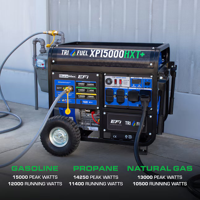 DuroMax EFI Tri Fuel Generator 15000 Starting Watts 12000 Running Watts Remote Start Gas Propane Natural Gas Portable Generator