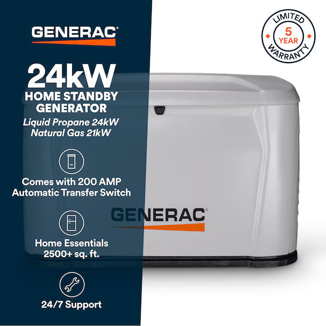 Generac 24000 Watt Dual Fuel Home Standby Generator 200 Amp Automatic Transfer Switch Natural Gas Propane