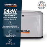 Generac 24000 Watt Dual Fuel Home Standby Generator 200 Amp Automatic Transfer Switch Natural Gas Propane