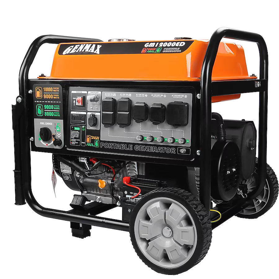 GENMAX GM12000ED Dual Fuel Portable Generator 12000 Starting Watts 9000 Running Watts Electric Start Gas Propane