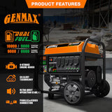 GENMAX GM12000ED Dual Fuel Portable Generator 12000 Starting Watts 9000 Running Watts Electric Start Gas Propane