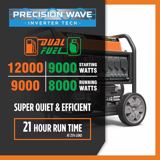 GENMAX GM12000ED Dual Fuel Portable Generator 12000 Starting Watts 9000 Running Watts Electric Start Gas Propane