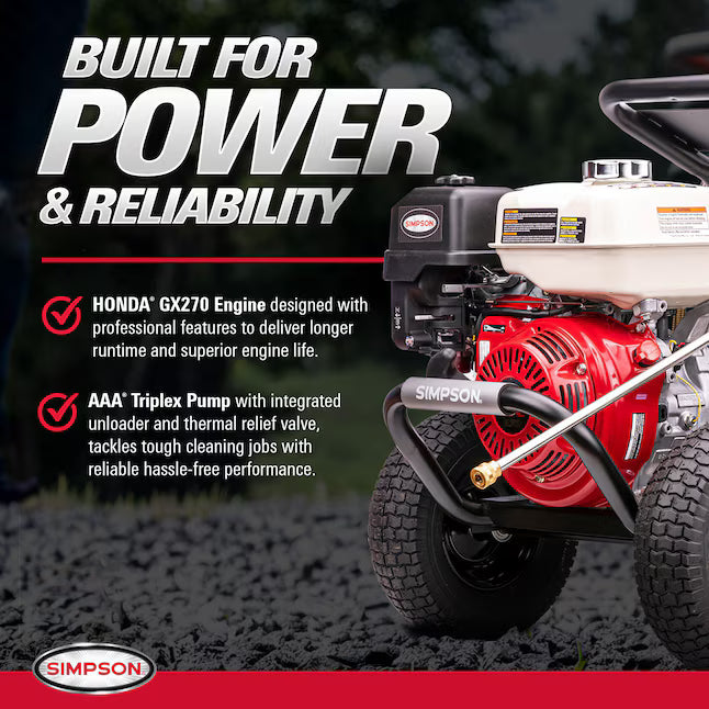 SIMPSON PowerShot 4000 PSI 3.5 GPM Gas Pressure Washer Honda GX270 Engine AAA Triplex Pump 50ft Hose 5 Spray Tips