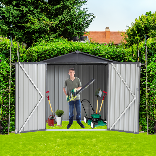 XWT014 Metal Garden Storage Shed – Gray/White