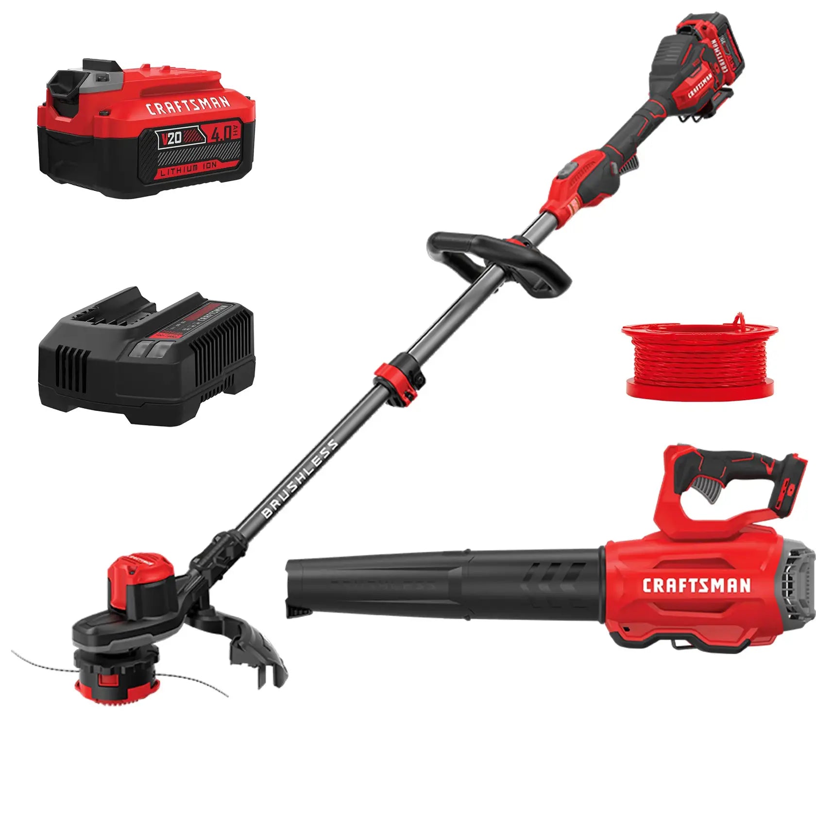 CRAFTSMAN V20 Brushless String Trimmer and Leaf Blower Combo Kit 4.0Ah Battery Charger Included
